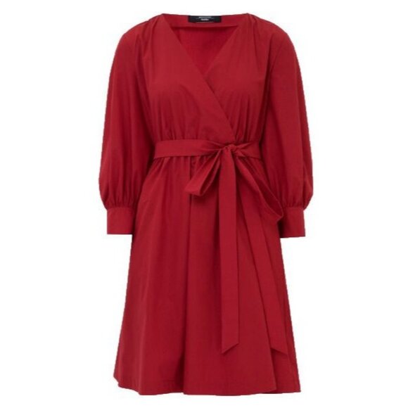 Weekend Max Mara Dress 0 Faiti Cherry Red Cotton A-Line Pockets Belt Zipper FLAW - Picture 1 of 16